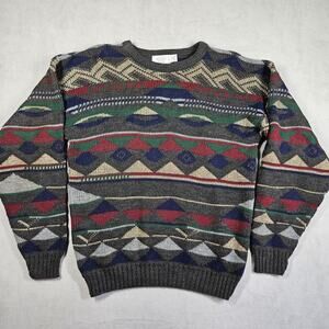 Vintage The Mens Store at Sears Sweater Mens M Geometric Grandpa Holiday 80s USA